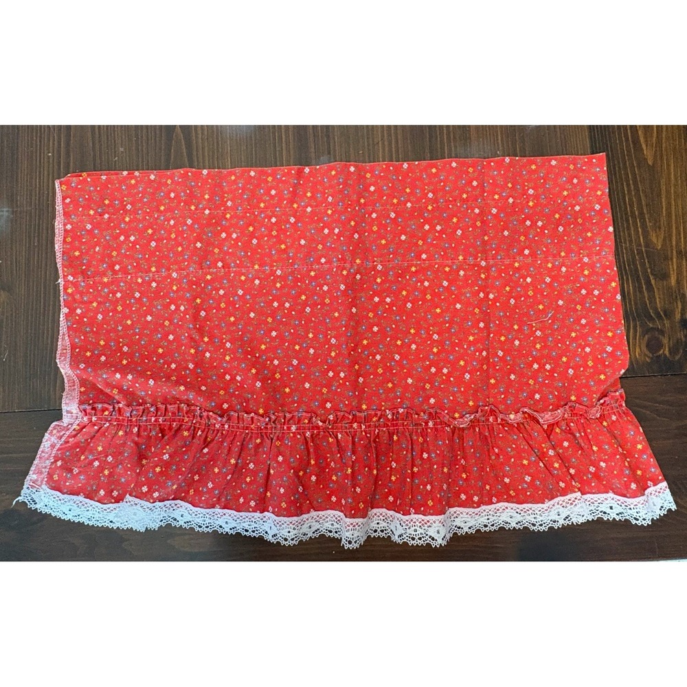 Vintage Floral valance Crochet edge 1970s Boho retro window treatment